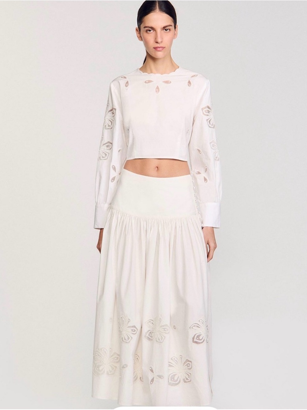 Sandro Paris Donie Top Edonie Long Skirt Set Beads White Size Small 1/34 $970